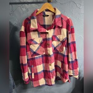 Plaid Button-Up Shirt in Red and Cream